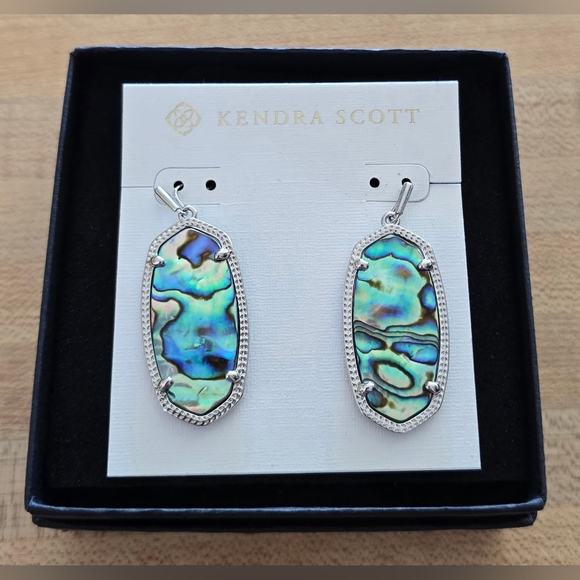 Kendra Scott ELLE Drop Earrings with Abalone Shell Sterling Silver NEW - Picture 2 of 7